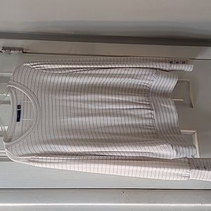 Off white long sleeve top with gold glitter stripes